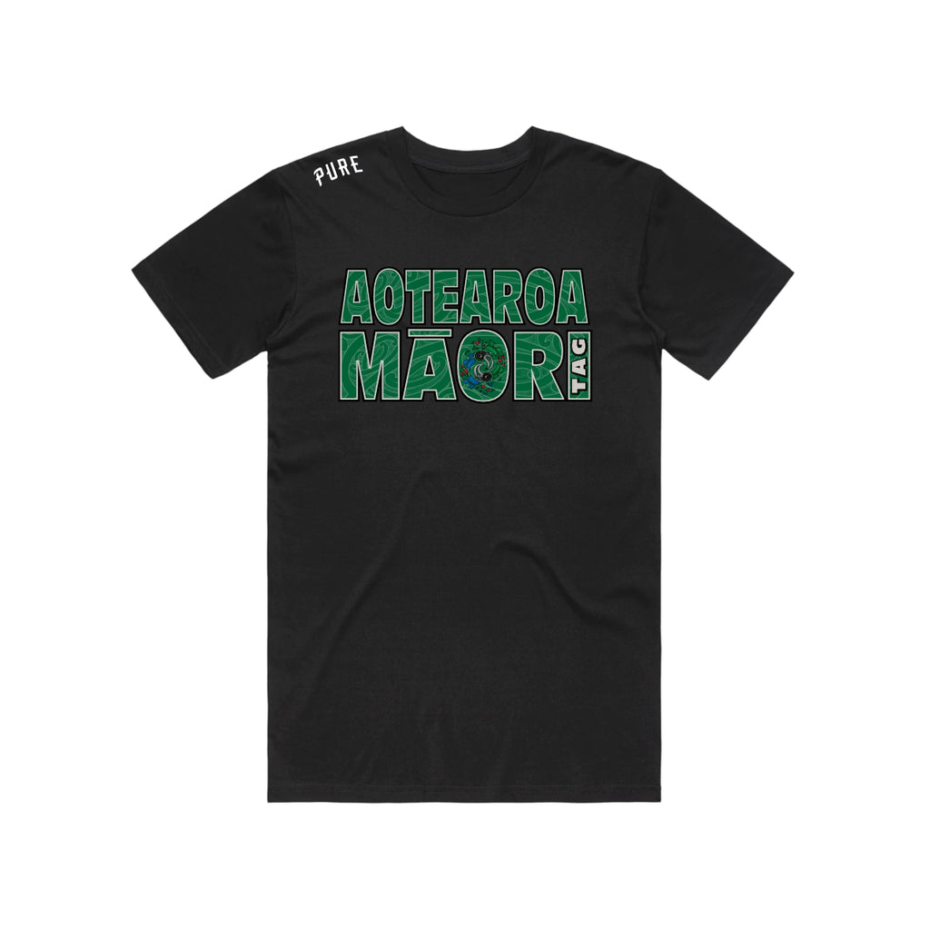 Aotearoa Maori Tag Tee - Black
