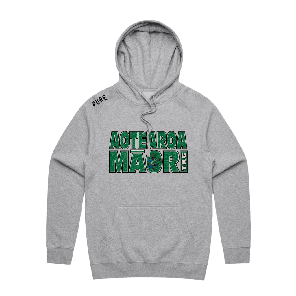 Aotearoa Maori Tag Hoodie - Grey Marle
