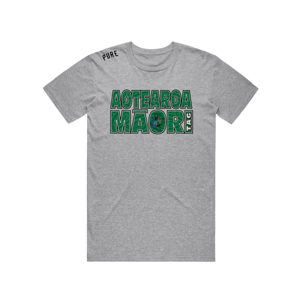 Aotearoa Maori Tag Tee - Grey Marle