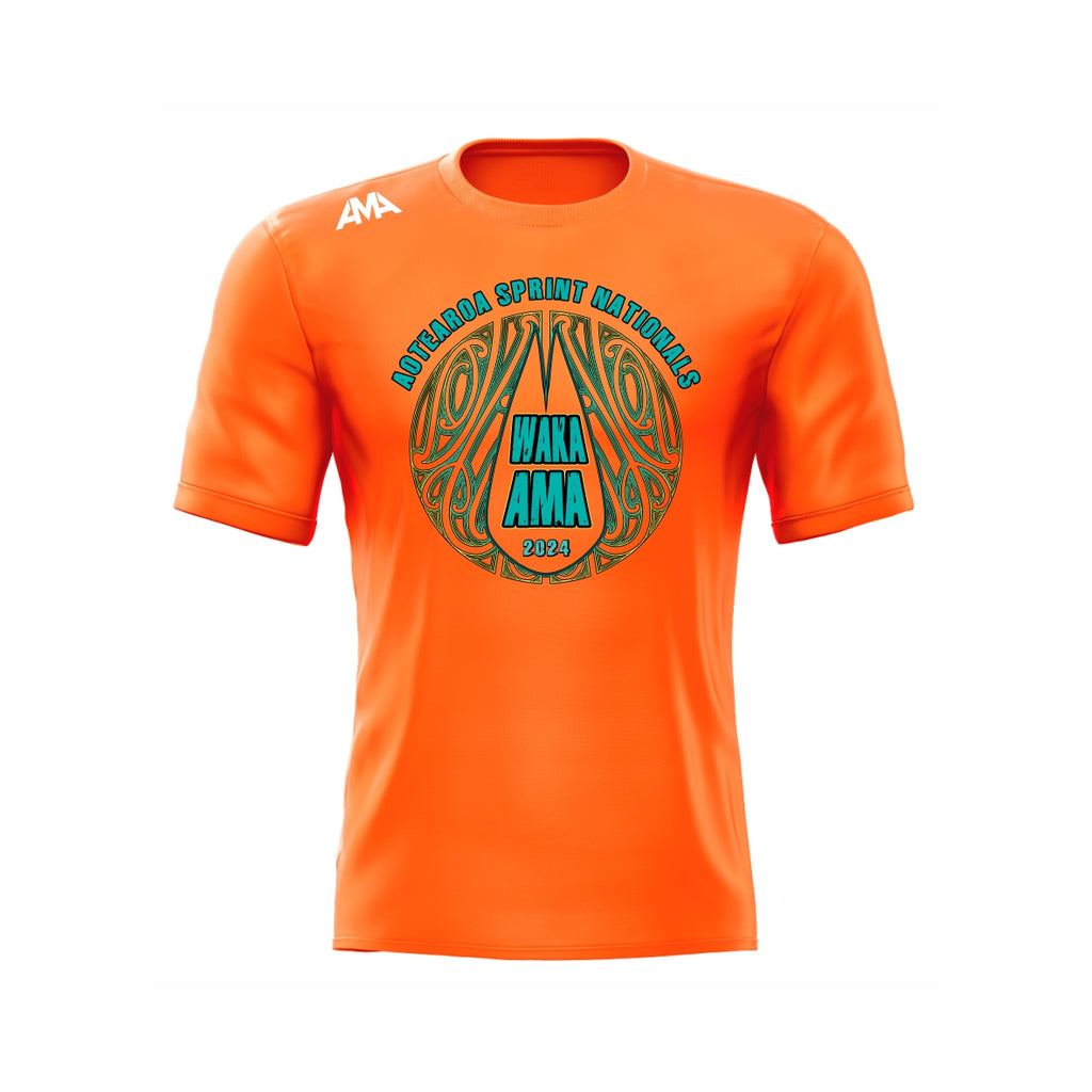 2024 Waka Ama Sprint Nationals - Dry Fit Printed Tee - Orange