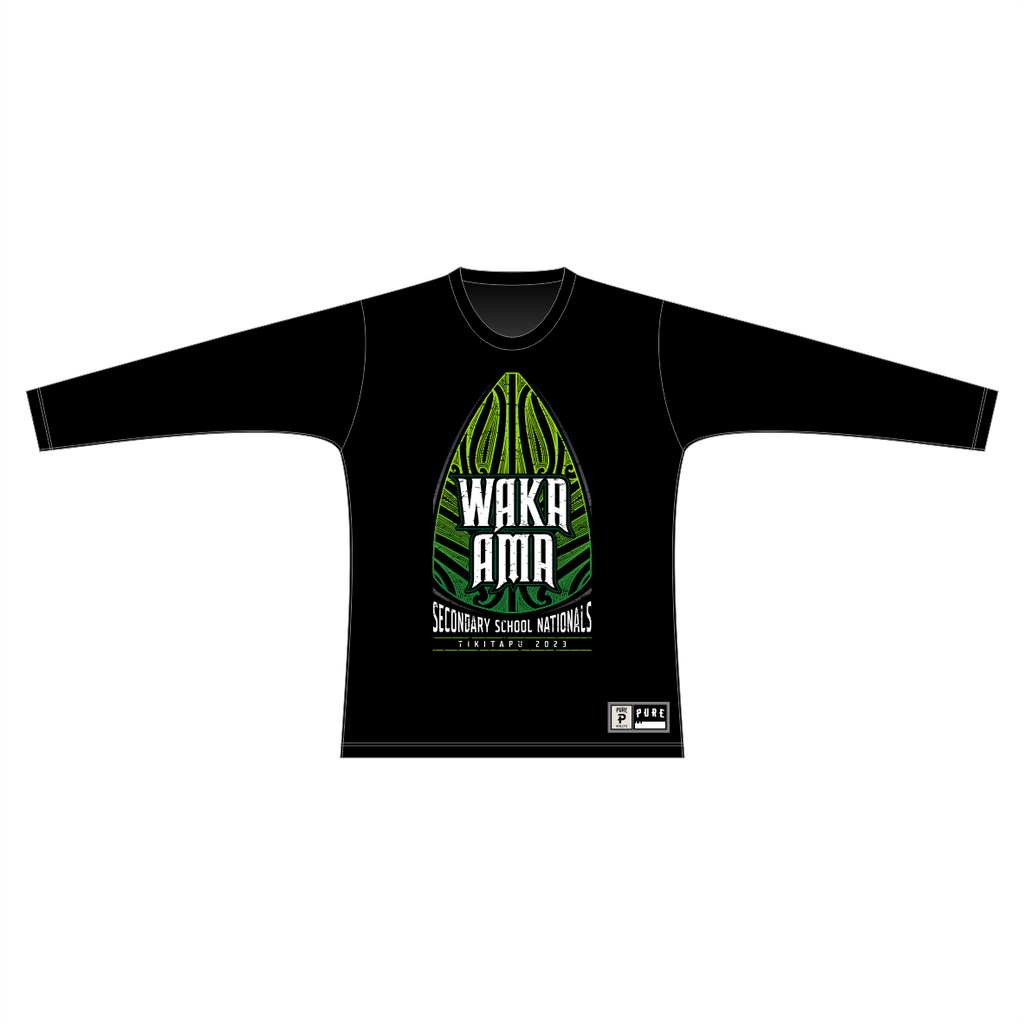 Secondary Schools Waka Ama Nationals - Printed Dry Fit LS Tee - Black