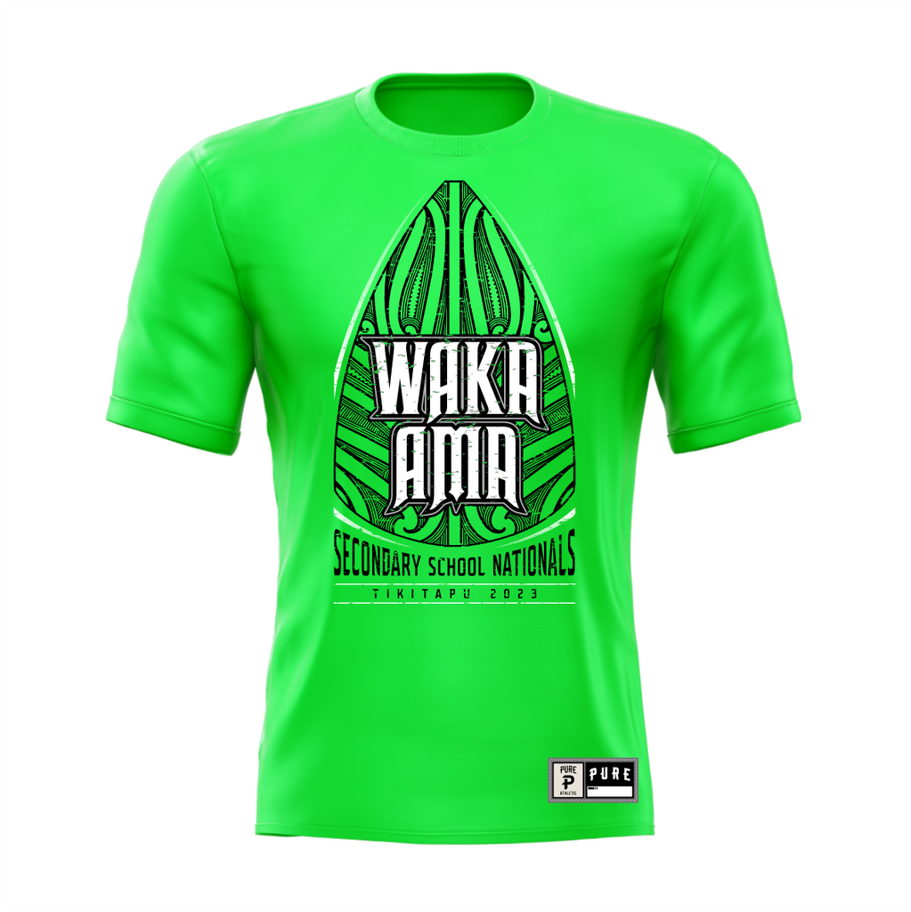 Secondary Schools Waka Ama Nationals - Dry Fit Printed Tee - Fluro Green